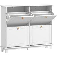 HOMCOM Narrow Shoe Storage Cabinet, Slim Shoe Cabinet with 4 Flip Drawers, Adjustable Shelves for 16 Pairs of Shoes, White