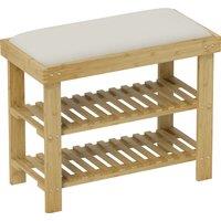 HOMCOM Bamboo Shoe Storage Bench, 3-Tier Shoe Bench with Seat Cushion, Shoe Rack for Entryway, Hallway, Living Room, Bedroom, Cream White