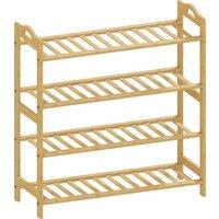 HOMCOM Freestanding Bamboo Shoe Rack, 4-Tier Shoe Shelf Stand for Hallway, Living Room, Bedroom, Natural Wood Finish