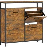 HOMCOM Shoe Storage Cabinet with 4 Flip Drawers and Open Shelf - Rustic Brown