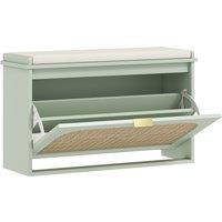 HOMCOM Boho Shoe Bench with Padded Seat and Flip-Drawer - Light Green