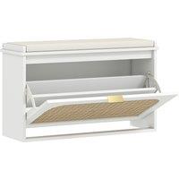 HOMCOM Boho Shoe Bench with Padded Seat and Flip-Drawer - White