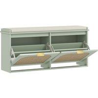 HOMCOM Boho Shoe Bench with Padded Seat and 2 Flip-Drawers - Light Green