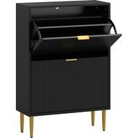 HOMCOM Narrow Shoe Cabinet with 2 Flip Drawers - Black