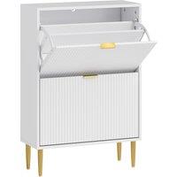 HOMCOM Narrow Shoe Cabinet with 2 Flip Drawers - White
