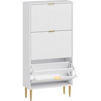 HOMCOM Narrow Shoe Cabinet with 3 Flip Drawers - White