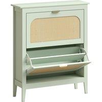 HOMCOM Narrow Shoe Cabinet, Boho Slim Shoe Storage Cabinet with 2 Flip Drawers, Holds 14 Pairs, Light Green