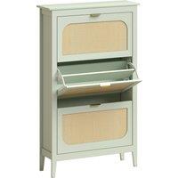 HOMCOM Narrow Shoe Cabinet, Boho Slim Shoe Storage Cabinet with 3 Flip Drawers, Holds 21 Pairs, Light Green