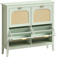 HOMCOM Narrow Shoe Cabinet, Boho Slim Shoe Storage Cabinet with 4 Flip Drawers, Holds 20 Pairs, Light Green