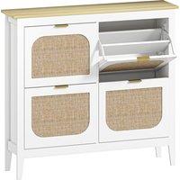 HOMCOM Narrow Shoe Cabinet, Boho Slim Shoe Storage Cabinet with 4 Flip Drawers, Holds 20 Pairs, White