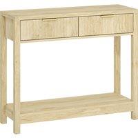 HOMCOM Modern Console Table with Fluted Panel Drawers, Narrow Hallway Table with Shelf for Entryway, Living Room, 90 x 30 x 76 cm, Natural Wood Finish