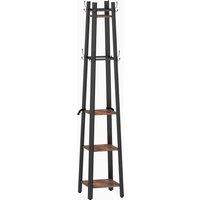 HOMCOM Industrial Coat Stand with 8 Hooks and 4 Shelves - Rustic Brown