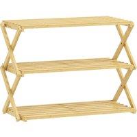 HOMCOM 3-Tier Bamboo Shoe Rack, No Assembly - Natural