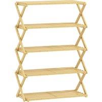 HOMCOM 5-Tier Bamboo Shoe Rack, No Assembly - Natural