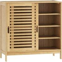 HOMCOM Bamboo Shoe Cabinet with 2 Sliding Slat Doors, 16Pairs, Adjustable Shelves, Natural