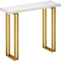 HOMCOM 100 cm Console Table with Faux Marble Top, Narrow Entryway Table with Anti-tipping Device, White