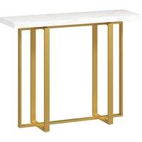 HOMCOM Console Table with Faux Marble Top, 100 cm Narrow Entryway Table with Anti-tipping Device, Steel Frame, White