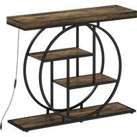 HOMCOM Industrial Console Table with LED Lights, Narrow Hallway Table with Storage Shelves, 100cm, Rustic Brown