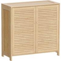 HOMCOM Bamboo Shoe Cabinet with Louvered Doors, 14 Pairs Shoe Storage Cabinet with Adjustable Shelves for Hallway, Natural