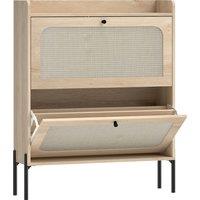 HOMCOM Shoe Cabinet with 2 Flip Drawers, Boho Narrow Shoe Storage Cabinet, Oak