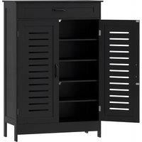 HOMCOM Shoe Cabinet with Louvered Doors, Modern Shoe Storage Cabinet with Drawer and Adjustable Shelves, Black