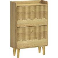 HOMCOM Narrow Shoe Cabinet, Modern Shoe Storage Cabinet with 2 Flip Drawers, Oak