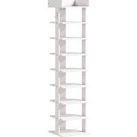 HOMCOM Shoe Rack 9-Tier Shoe Storage Organiser Top Tray Guardrail 2 Hooks 30 x 30 x 128.4 cm White