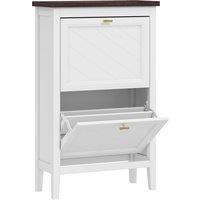 HOMCOM Shoe Cabinet with 2 Flip Drawers, Farmhouse Narrow Shoe Storage Cabinet with Adjustable Shelves, White