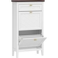 HOMCOM Shoe Cabinet with 2 Flip Drawers, Farmhouse Narrow Shoe Storage Cabinet with Adjustable Shelves, White