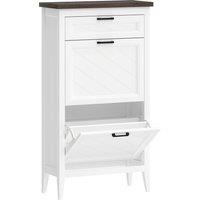 HOMCOM Shoe Cabinet with 2 Flip Drawers, Farmhouse Narrow Shoe Storage Cabinet with Adjustable Shelves, White