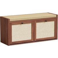 HOMCOM Rattan Shoe Bench with Padded Cushion and 2 Cabinets for Hidden Storage, Brown