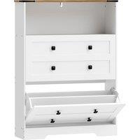 HOMCOM Shoe Cabinet with 2 Flip Drawers, Narrow Shoe Storage Cabinet, White