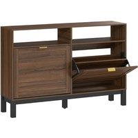 HOMCOM Shoe Cabinet with 2 Flip Drawers, Narrow Shoe Storage Top for Entryway Hallway, Rustic Brown