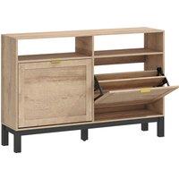 HOMCOM Shoe Cabinet with 2 Flip Drawers, Narrow Shoe Storage Top for Entryway Hallway, Walnut Brown