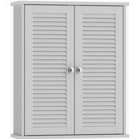 HOMCOM Bathroom Cabinet, Bathroom Wall Cabinet with Louvered Doors and Adjustable Shelf Storage for Kitchen, White