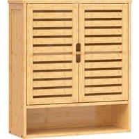 HOMCOM Bathroom Wall Cabinet, Wall Mounted Bathroom Cabinet with 2 Louvered Doors, Open Shelf and Adjustable Shelf Storage