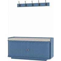 HOMCOM Hallway Storage Unit, Hallway Furniture Set with Shoe Storage Cabinet and 5 Hooks Coat Rack, Blue