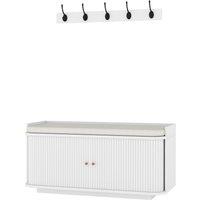 HOMCOM Hallway Storage Unit, Hallway Furniture Set with Shoe Storage Cabinet and 5 Hooks Coat Rack, White
