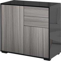 HOMCOM Modern Stylish Freestanding Push-Open Design Cabinet with 2 Drawer, 2 Door Cabinet, 2 Part Inner Space-Light Grey and Black Aosom UK