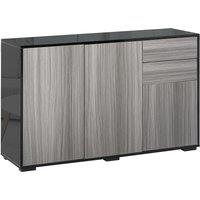 HOMCOM Sideboard High Gloss, 2 Drawer Push-Open Cabinet for Living Room, Bedroom, Light Grey and Black Aosom UK