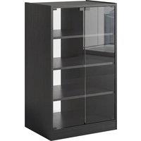 HOMCOM 4-Tier Hi-Fi Stand, Record Player Stand with Adjustable Shelves and Push-to-Open Glass Doors, Black Wood-Effect