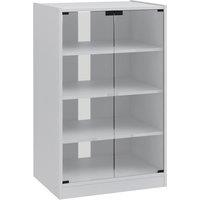 HOMCOM 4-Tier Hi-Fi Stand, Record Player Stand with Adjustable Shelves and Push-to-Open Glass Doors, White Wood-Effect