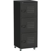 HOMCOM Rolling Storage Cabinet 3-Tier Mobile File Cabinet with Wheels & Metal Doors for Home Office, Living Room, Black Aosom UK