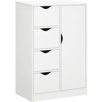 HOMCOM Freestanding Bathroom Cabinet, 4 Drawer Storage Cupboard with Door for Living Room, Kitchen, Bedroom, White Aosom UK