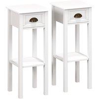HOMCOM 2-Tier Side Tables Set of 2 with Drawer and Shelf, 2 Pieces Bedside Tables for Living Room and Hallway, White