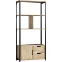 HOMCOM 4-Tier Bookcase, Bookshelf with 1 Cabinet and 2 Drawers for Living Room, Bedroom, Study, Natural Wood