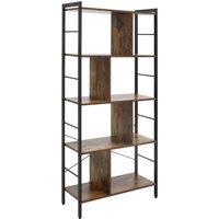 HOMCOM Industrial Storage Shelf Bookcase Closet Floor Standing Display Rack with 5 Tiers, Metal Frame for Living Room & Study, Rustic Brown Aosom UK