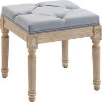 HOMCOM Vintage Foot Stool, Tufted Square Footrest with Wood Legs, Light Grey