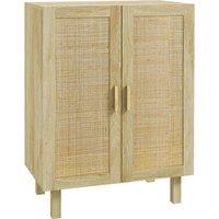 HOMCOM Sideboard Storage Cabinet, Boho Kitchen Cabinet with 2 Rattan Doors and Adjustable Shelves for Kitchen, Natural