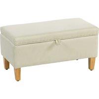 HOMCOM 30L Linen Storage Ottoman Padded Footstool with Rubberwood Legs for Storage Box, Bed End, Shoe Bench, Seating, Beige